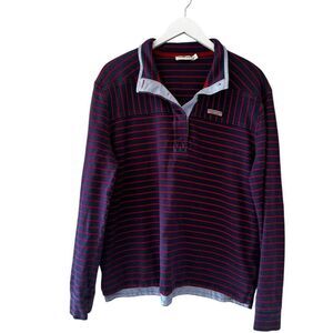 Vineyard Vines Women's Navy and Red Striped Long Sleeve Tee